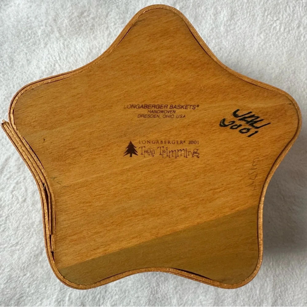 Longaberger 2001 Tree Trimming Star Basket Green Fabric Liner Plastic Protector